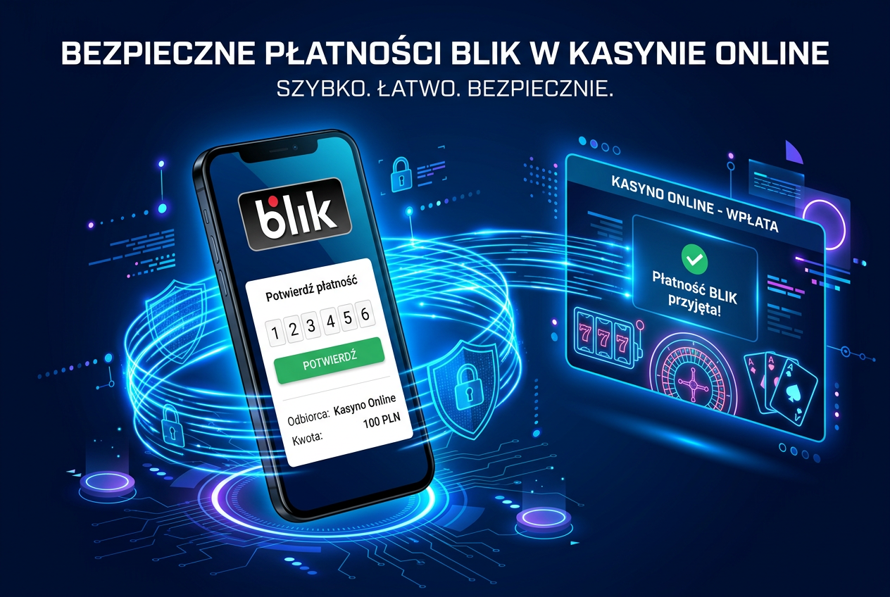 Smartphone with BLIK app connecting to online casino interface for secure payments