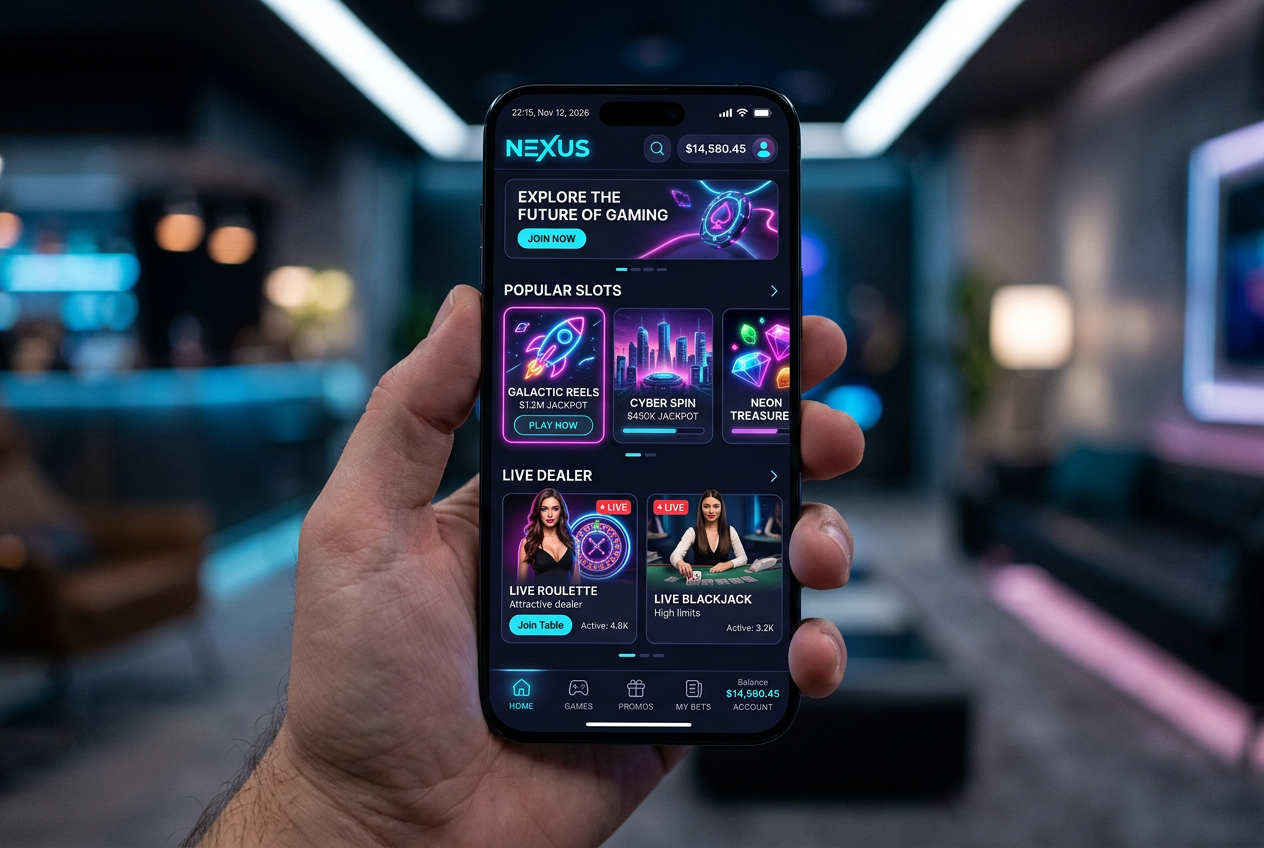 Nowoczesny interfejs kasyna online 2026 na urządzeniu mobilnym