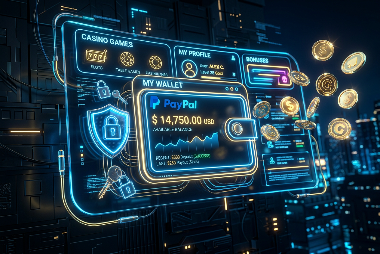 Interfejs cyfrowego portfela PayPal zintegrowany z nowoczesnym kasynem online