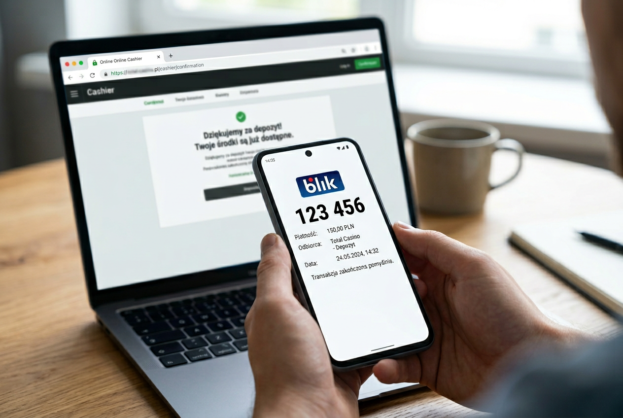 Potwierdzenie płatności BLIK w aplikacji mobilnej kasyna