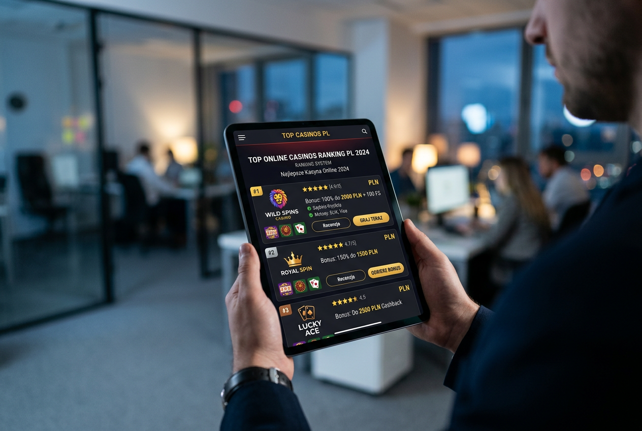 Interfejs nowoczesnego rankingu kasyn online na smartfonie