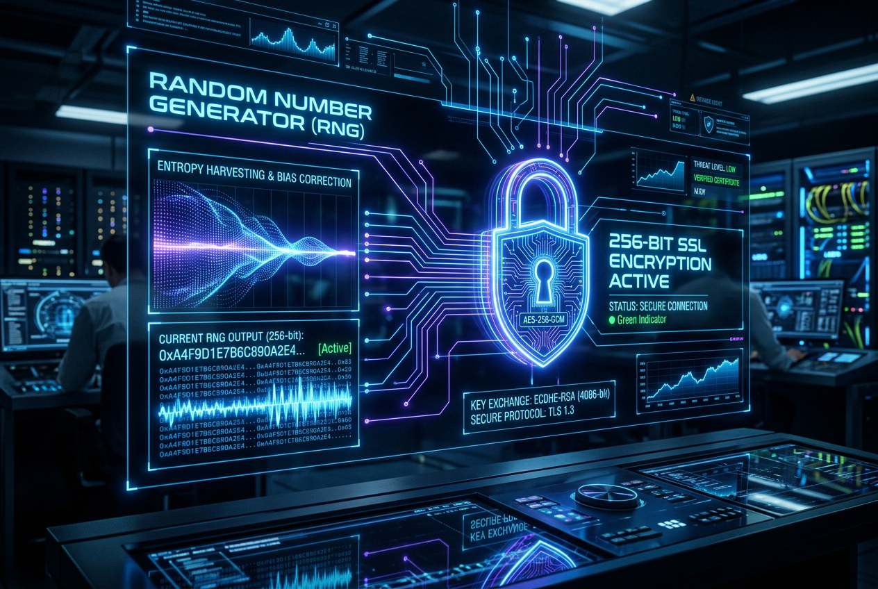 Wizualizacja zaawansowanej technologii bezpieczeństwa i algorytmów RNG w nowoczesnych slotach online