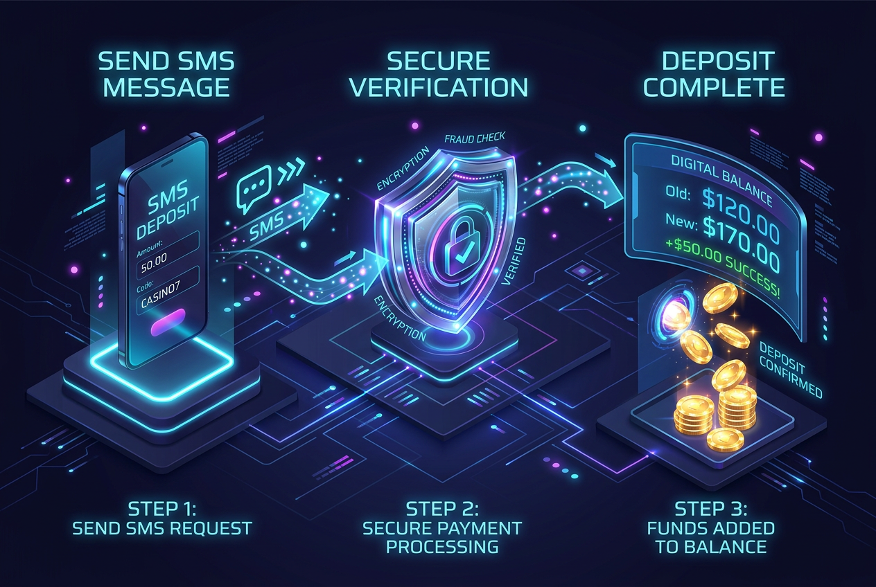 Infografika przedstawiająca kroki depozytu SMS w kasynie online